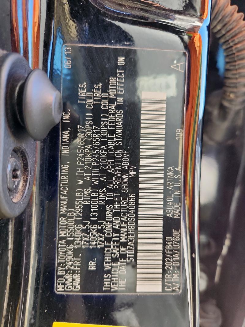 5TDZA3EH8DS040866 - 2013 TOYOTA HIGHLANDER BASE BLACK photo 13