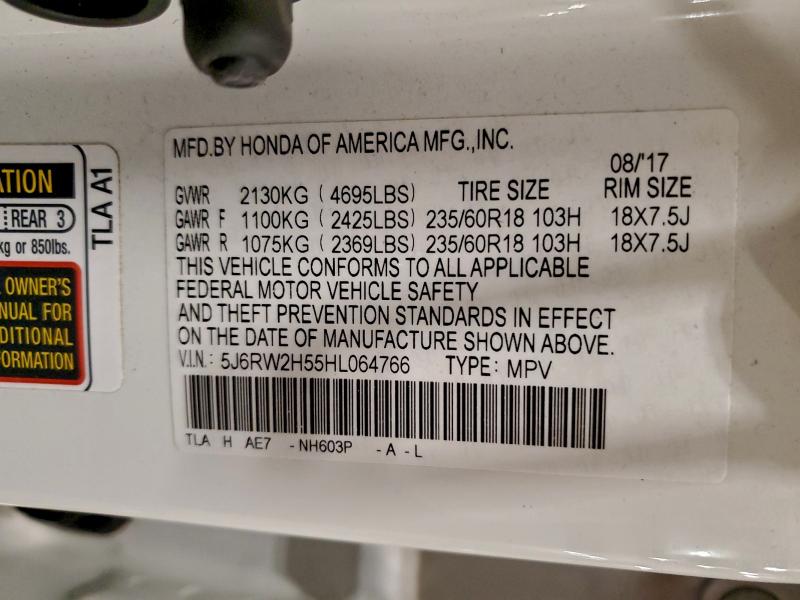 5J6RW2H55HL064766 - 2017 HONDA CR-V EX WHITE photo 13