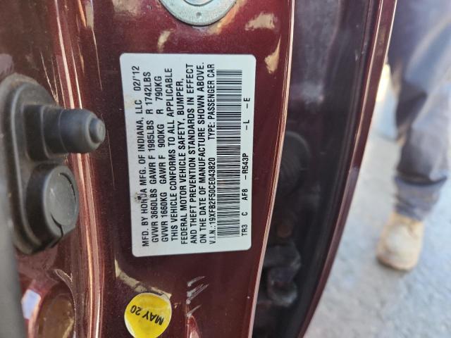 19XFB2F50CE043820 - 2012 HONDA CIVIC LX BURGUNDY photo 12