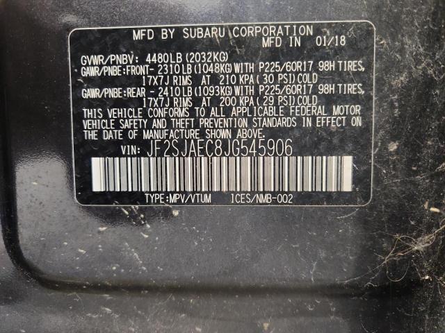 JF2SJAEC8JG545906 - 2018 SUBARU FORESTER 2.5I PREMIUM Чорний фото 13