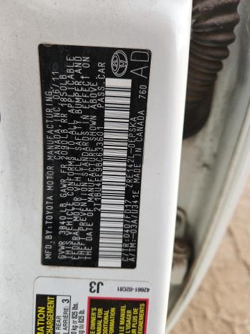 2T1BU4EE9BC633601 - 2011 TOYOTA COROLLA BASE Blanco foto 12