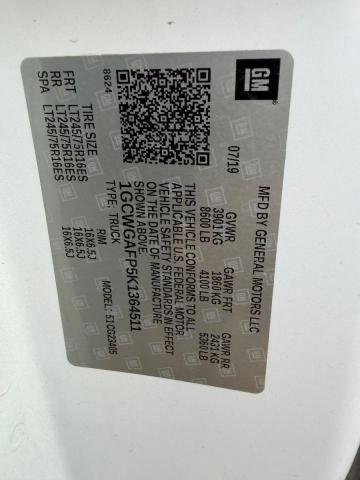 1GCWGAFP5K1364511 - 2019 CHEVROLET EXPRESS G2 WHITE photo 10