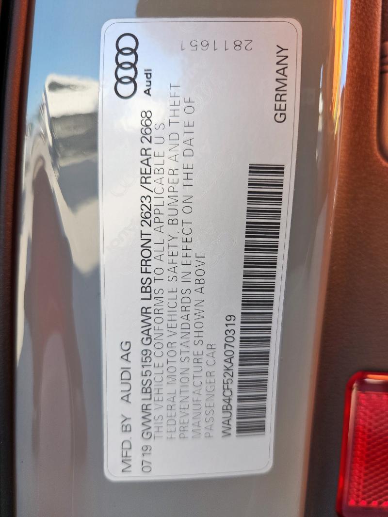 WAUB4CF52KA070319 - 2019 AUDI S5 PREMIUM PLUS Grau Foto 12