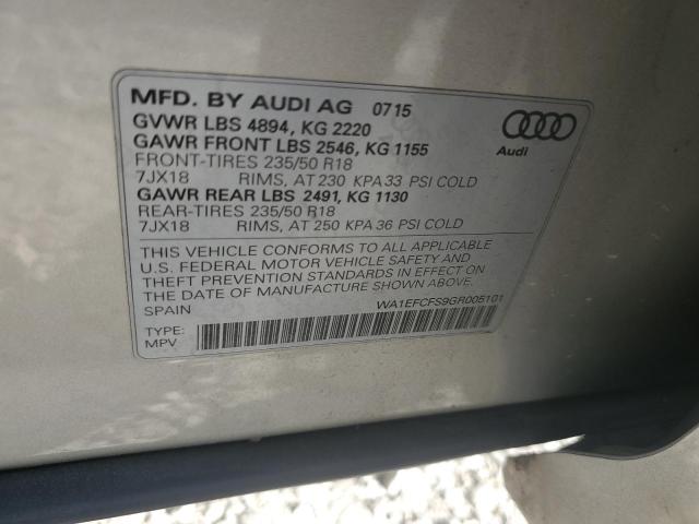 WA1EFCFS9GR005101 - 2016 AUDI Q3 PREMIUM PLUS ვერცხლისფერი ფოტო 12