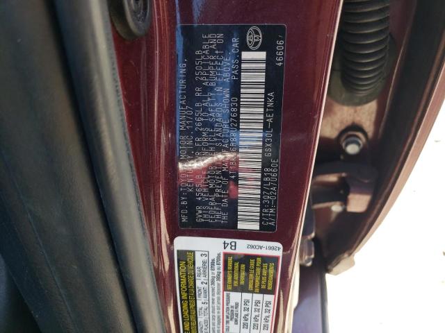 4T1BK36B88U276830 - 2008 TOYOTA AVALON XL 勃艮第红 照片 12