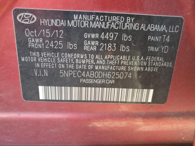 5NPEC4AB0DH625074 - 2013 HYUNDAI SONATA SE 红色 照片 12
