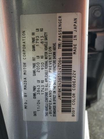 JM1BK343651247064 - 2005 MAZDA 3 HATCHBACK SILVER photo 12