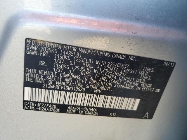 2T3WFREV4DW018939 - 2013 TOYOTA RAV4 XLE SILVER photo 13