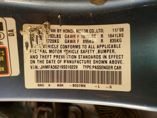 JHMFA36219S010229 - 2009 HONDA CIVIC HYBRID BLUE photo 12