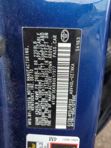 4T1BF3EK6BU617977 - 2011 TOYOTA CAMRY BASE BLUE photo 12