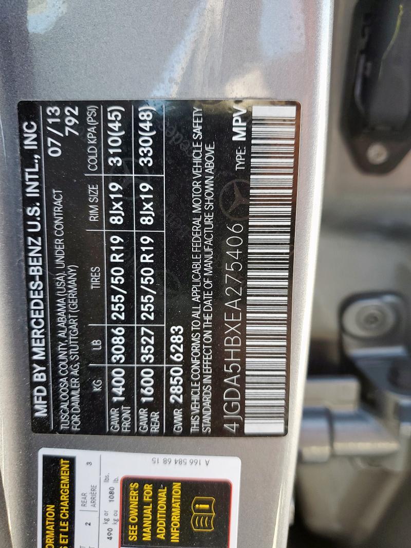 4JGDA5HBXEA275406 - 2014 MERCEDES-BENZ ML 350 4MATIC GRAY photo 13