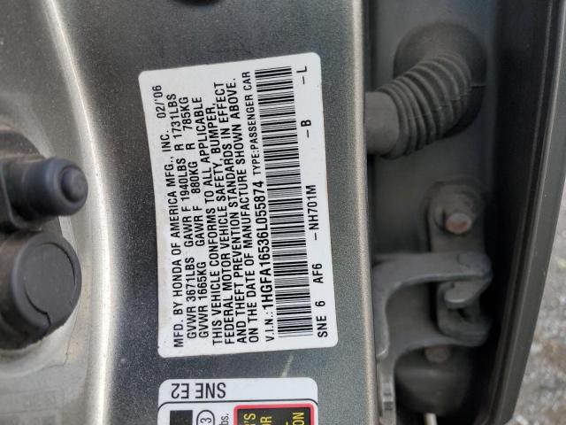 1HGFA16536L055874 - 2006 HONDA CIVIC LX 灰色 照片 12