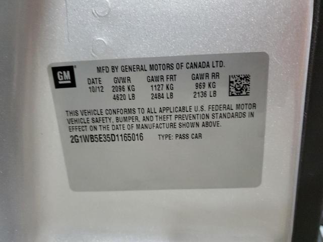 2G1WB5E35D1165016 - 2013 CHEVROLET IMPALA LT SILVER photo 12