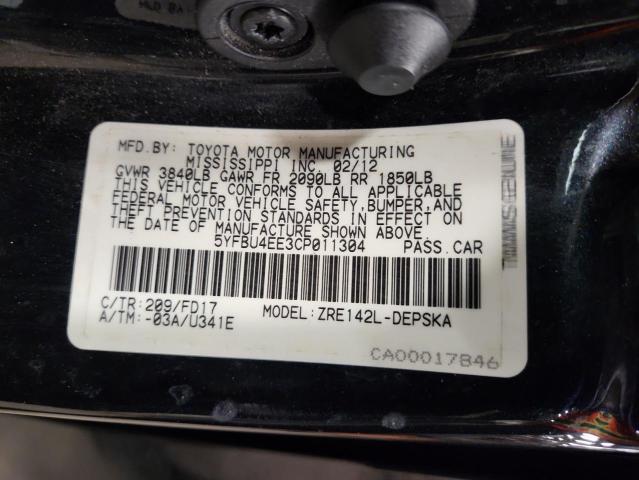 5YFBU4EE3CP011304 - 2012 TOYOTA COROLLA BASE 黑色 照片 13