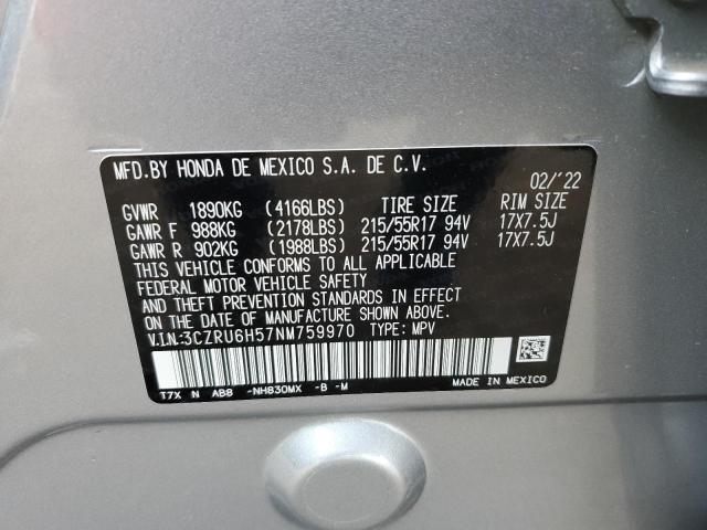 3CZRU6H57NM759970 - 2022 HONDA HR-V EX SILVER photo 12