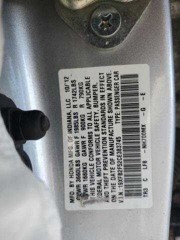 19XFB2F52CE383745 - 2012 HONDA CIVIC LX SILVER photo 12