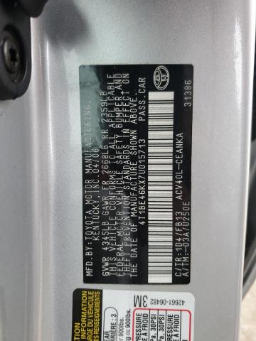4T1BE46KX7U015713 - 2007 TOYOTA CAMRY CE SILVER photo 12