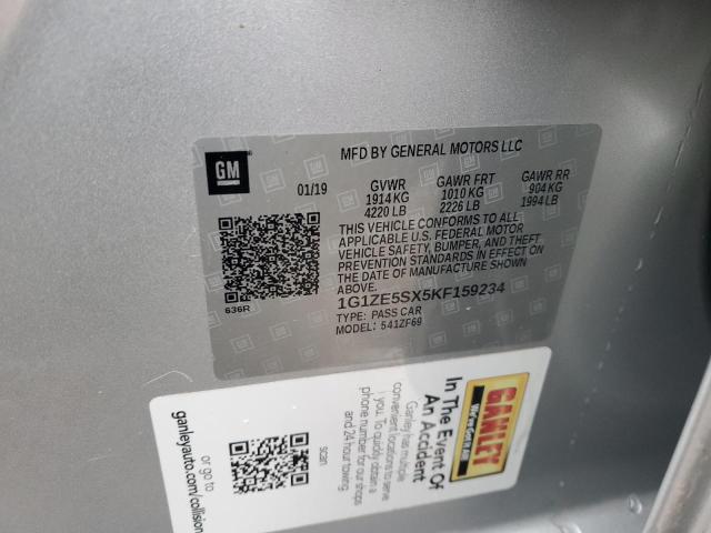 1G1ZE5SX5KF159234 - 2019 CHEVROLET MALIBU PREMIER SILVER photo 12