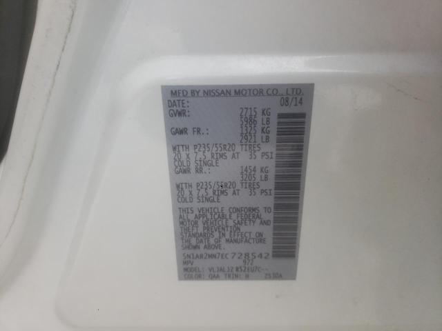 5N1AR2MN7EC728542 - 2014 NISSAN PATHFINDER S 白色 照片 14
