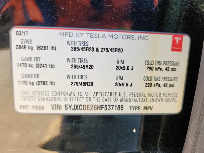 5YJXCDE26HF037185 - 2017 TESLA MODEL X BLACK photo 13