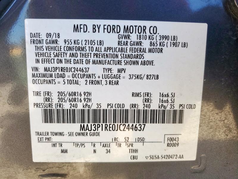 MAJ3P1RE0JC244637 - 2018 FORD ECOSPORT S GRAY photo 13