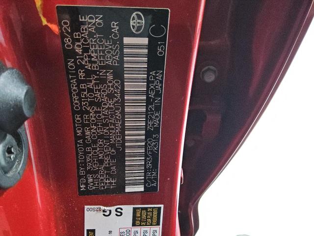 JTDEPMAE6MJ134420 - 2021 TOYOTA COROLLA LE BURGUNDY photo 12