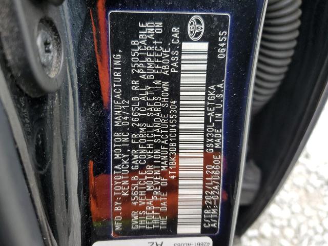 4T1BK3DB1CU455304 - 2012 TOYOTA AVALON BASE أسود صورة 12