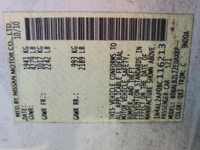 1N4AL2AP0BC116213 - 2011 NISSAN ALTIMA BASE WHITE photo 12