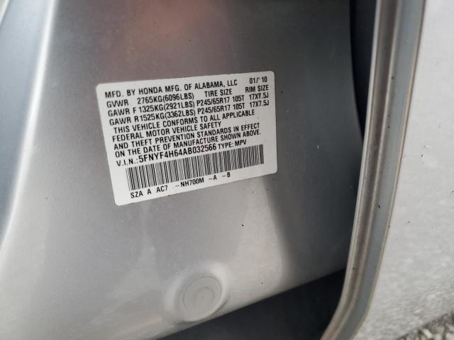 5FNYF4H64AB032566 - 2010 HONDA PILOT EXL SILVER photo 13