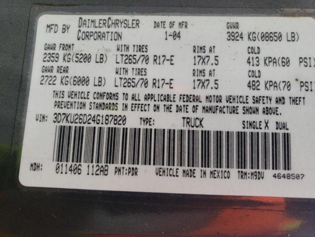 3D7KU26D24G187820 - 2004 DODGE RAM 2500 ST Boz foto 12