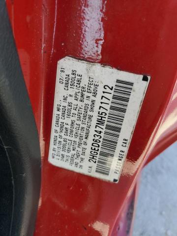 2HGED6347MH571712 - 1991 HONDA CIVIC RED photo 12