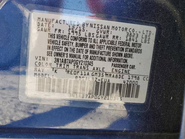 3N1AB7AP0GY210345 - 2016 NISSAN SENTRA S Синій фото 13