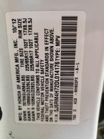 5J6RM4H72DL014176 - 2013 HONDA CR-V EXL WHITE photo 13