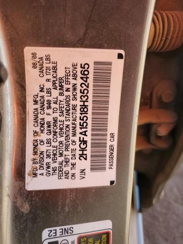 2HGFA15518H352465 - 2008 HONDA CIVIC LX GRAY photo 12