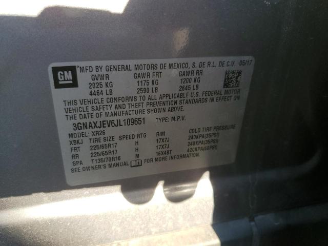 3GNAXJEV6JL109651 - 2018 CHEVROLET EQUINOX LT Plata foto 13