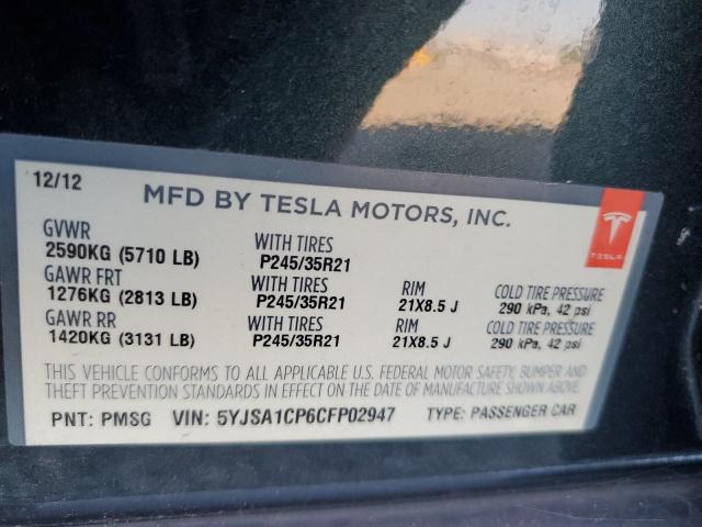 5YJSA1CP6CFP02947 - 2012 TESLA MODEL S GREEN photo 12