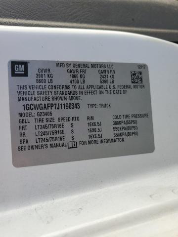 1GCWGAFP7J1190343 - 2018 CHEVROLET EXPRESS G2 WHITE photo 12