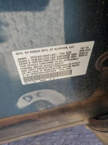 5FNYF5H61KB012220 - 2019 HONDA PILOT TOURING Mavi foto 13