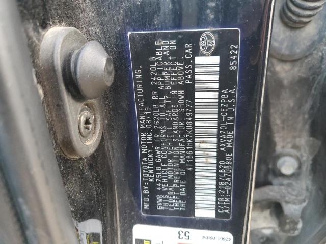 4T1B61HK7KU849777 - 2019 TOYOTA CAMRY XSE BLACK photo 13