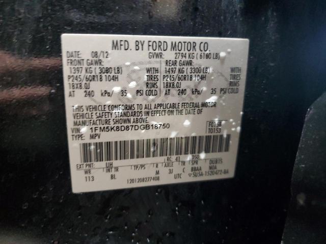 1FM5K8D87DGB18750 - 2013 FORD EXPLORER XLT BLACK photo 13