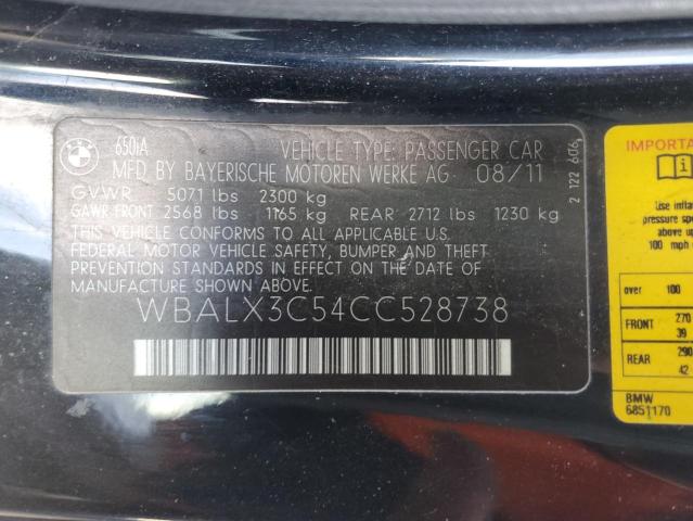 WBALX3C54CC528738 - 2012 BMW 650 I BLACK photo 12