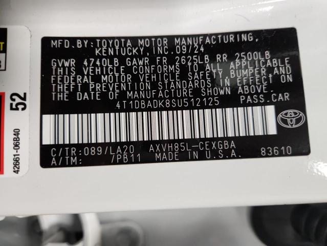 4T1DBADK8SU512125 - 2025 TOYOTA CAMRY XSE WHITE photo 13