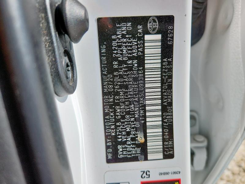 4T1M11AK5LU993864 - 2020 TOYOTA CAMRY SE თეთრი ფოტო 12