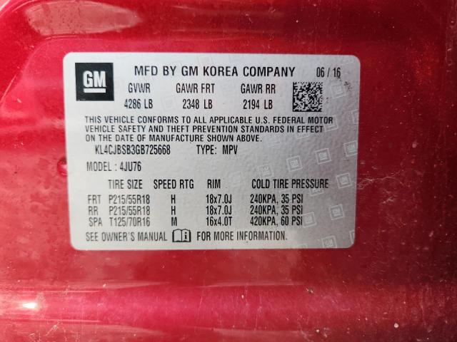 KL4CJBSB3GB725668 - 2016 BUICK ENCORE CONVENIENCE 红色 照片 13