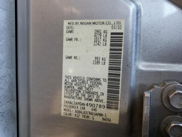 1N4AL2AP0AN490789 - 2010 NISSAN ALTIMA BASE 银色 照片 12