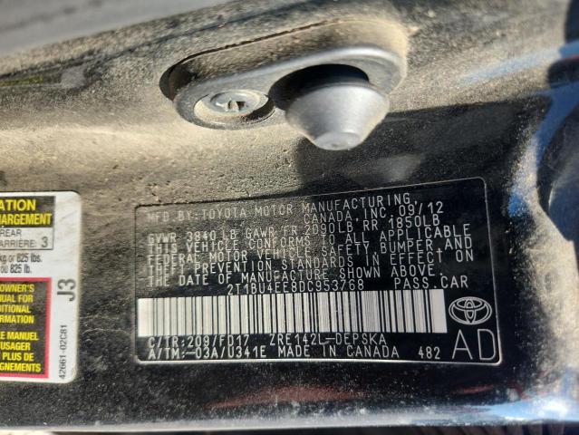 2T1BU4EE8DC953768 - 2013 TOYOTA COROLLA BASE BLACK photo 12