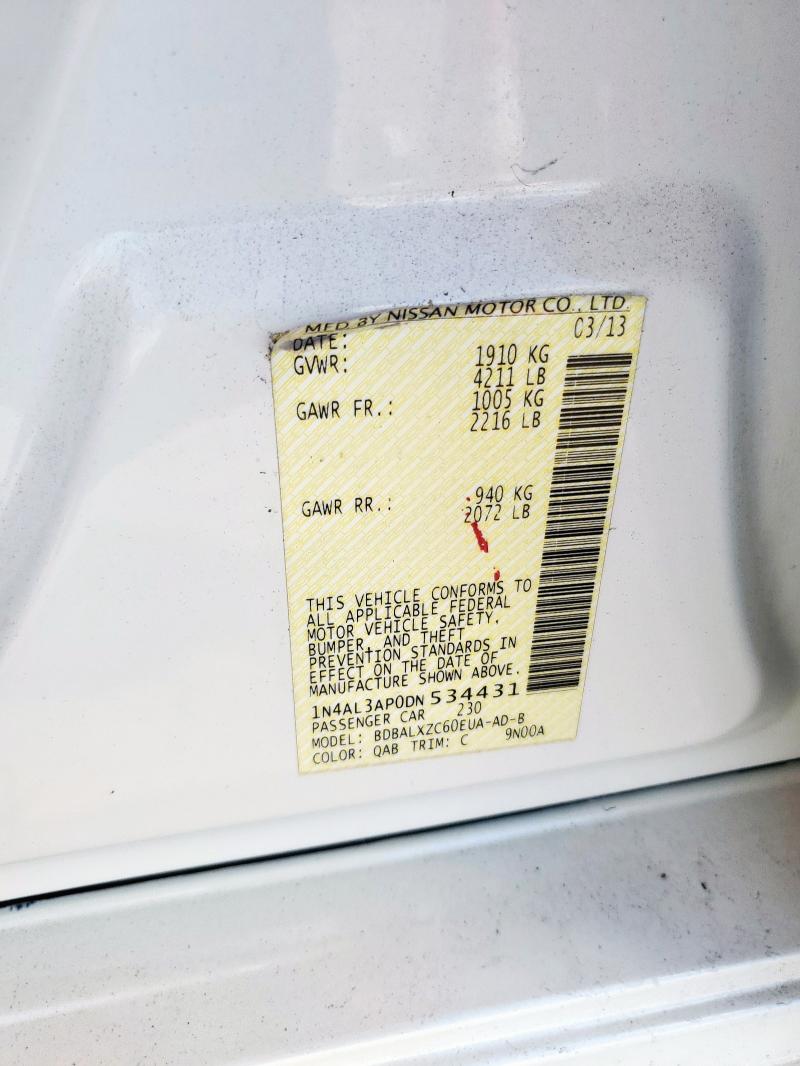 1N4AL3AP0DN534431 - 2013 NISSAN ALTIMA 2.5 WHITE photo 13
