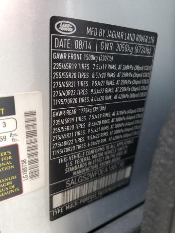 SALGS2WF0EA188738 - 2014 LAND ROVER RANGE ROVE HSE SILVER photo 13