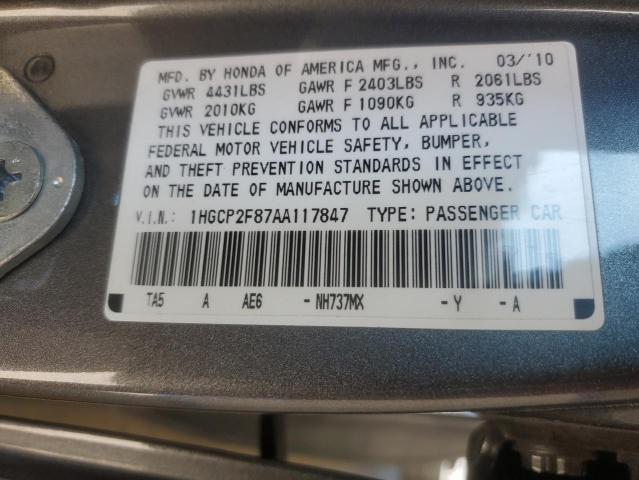 1HGCP2F87AA117847 - 2010 HONDA ACCORD EXL GRAY photo 13