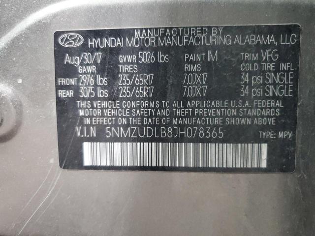 5NMZUDLB8JH078365 - 2018 HYUNDAI SANTA FE S ნაცრისფერი ფოტო 13